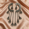 Oxidised Silver Crescent Pearl Tassel Earrings