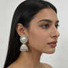 Silver Pearl Stone Jhumka Earrings
