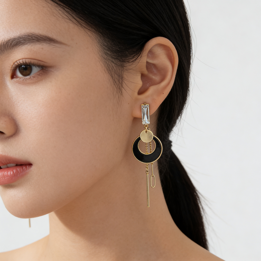 Black Gold Geometric Drop Earrings