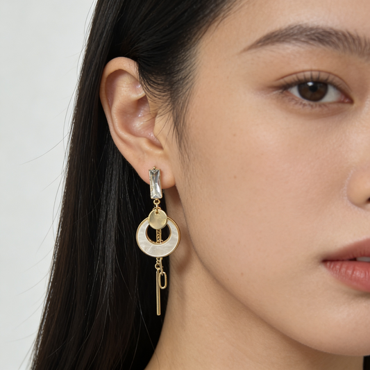 Gold White Stone Geometric Drop Earrings