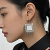 Oxidised Silver Square Mirror Drop Earrings