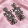Oxidised Silver Tree Design Jhumka Earrings With Ghungroo For Women