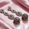 Antique Oxidised Silver Ruby Green Stone Jhumka Earrings