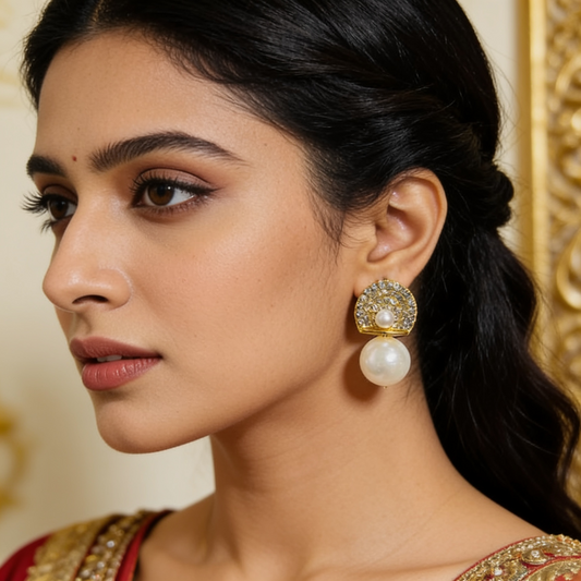 Silver & Gold Pearl Drop Earrings