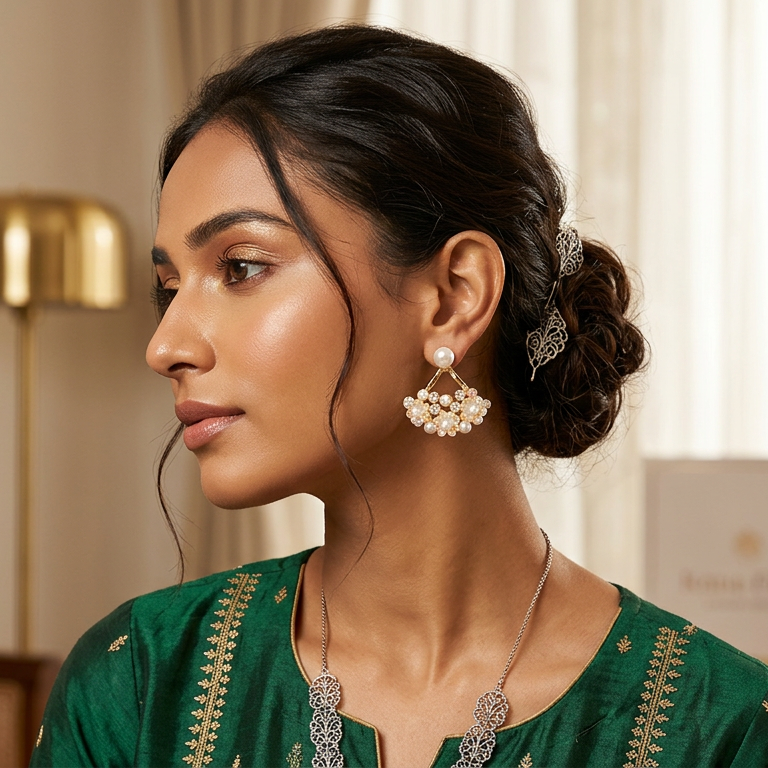 Pearl Floral Crystal Drop Earrings