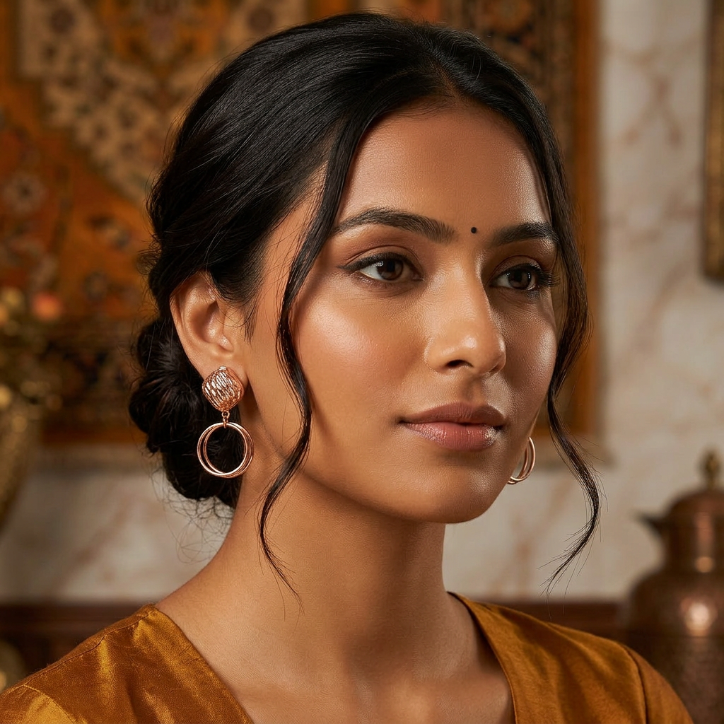 Rose Gold Textured Hoop Drop Earrings