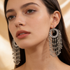 Oxidised Silver Hoop Chain Kashmiri Earrings