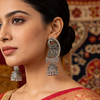 Oxidised Silver Peacock Hoop Jhumka Earrings
