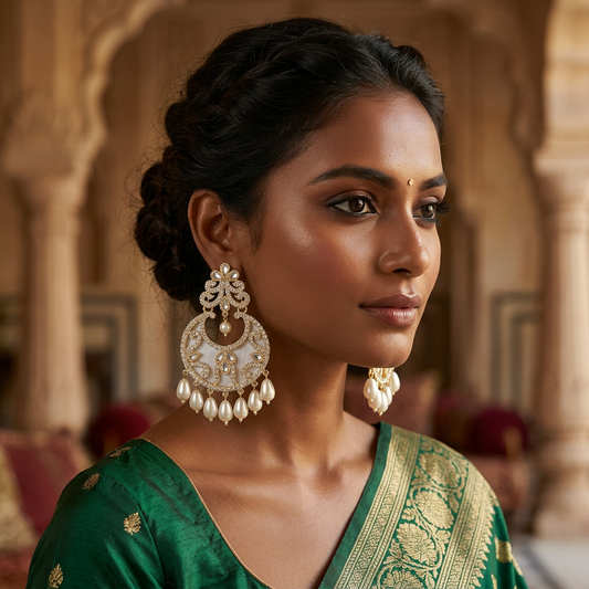 Royal Pearl Stone Chandbali Earrings