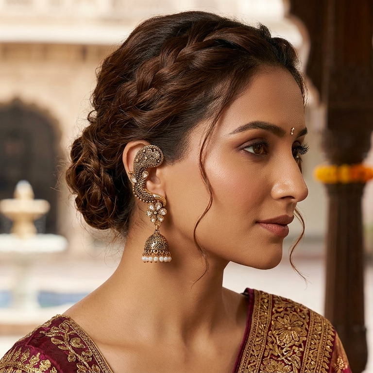 Antique Gold Temple Jhumka Earrings