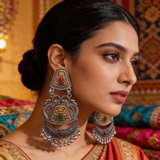 Dual-Tone Temple Chandbali Earrings