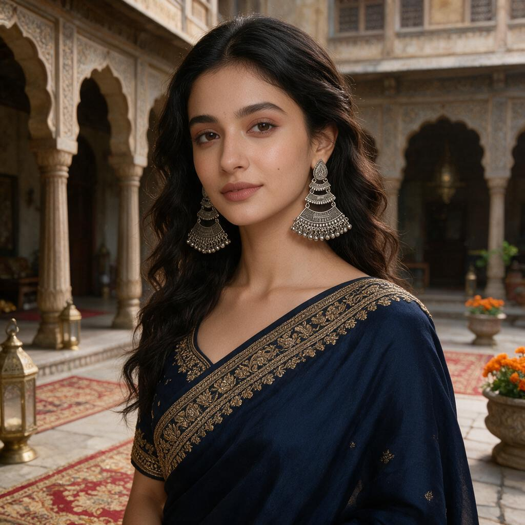 Oxidised Silver Layered Chandbali Earrings