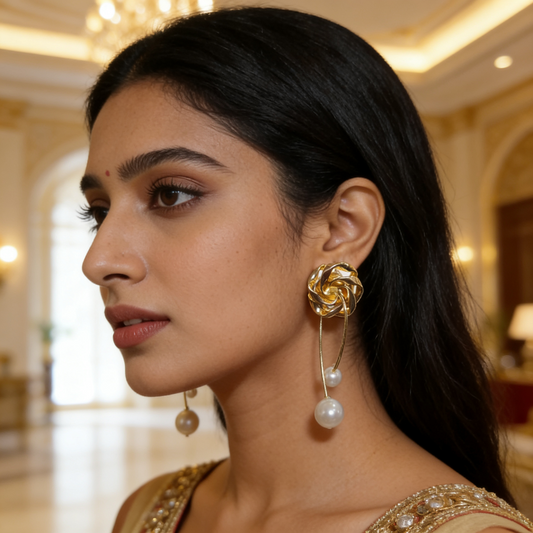 Rose Golden and Pearl Drop Earrings