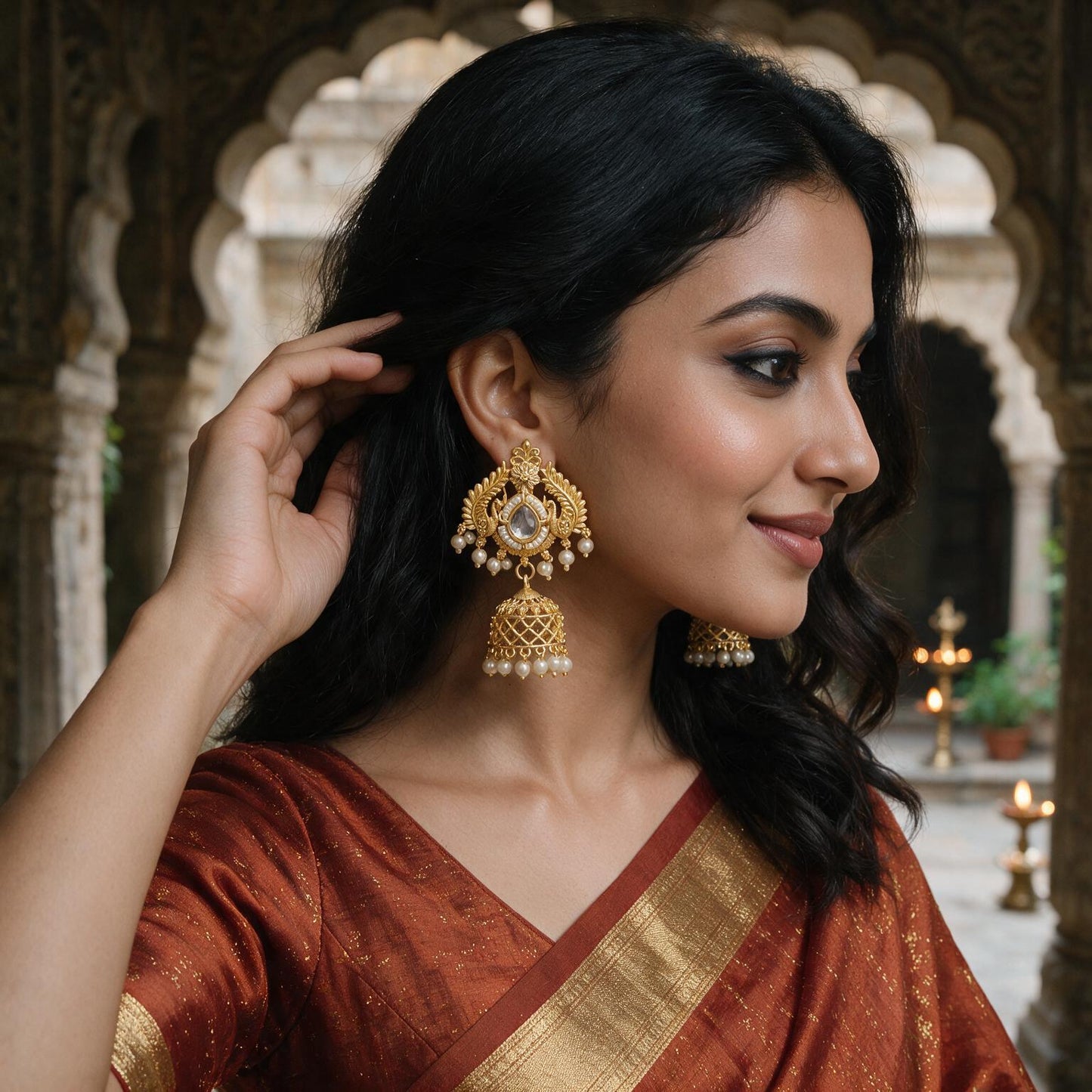 Royal Pearl Drop Jhumka Earrings