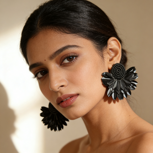 Black Feather Statement Earrings