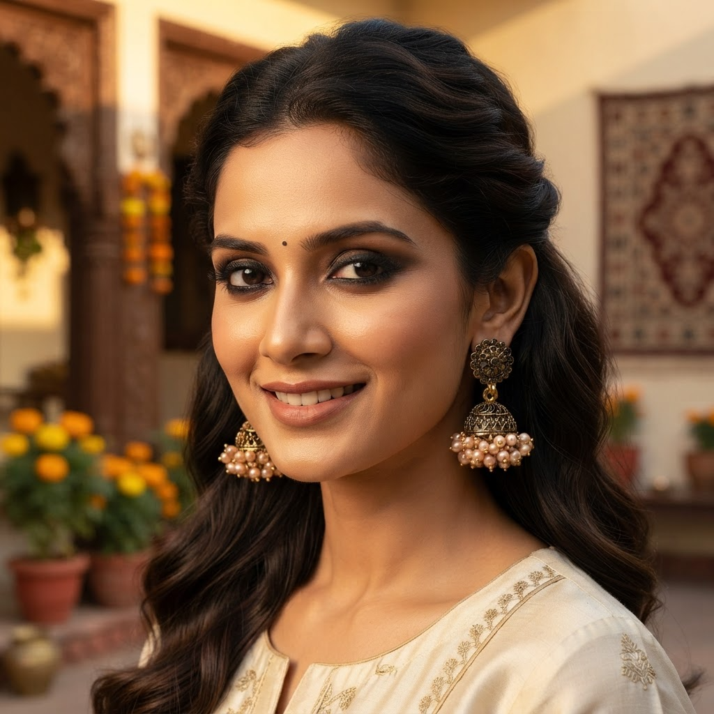 Antique Gold Pearl Cluster Jhumka Earrings