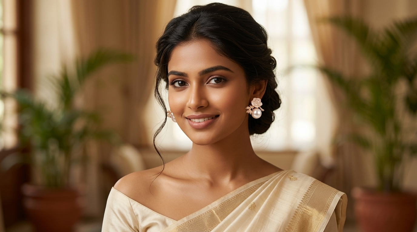 White Rose Pearl Drop Earrings