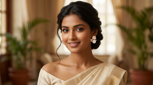 White Rose Pearl Drop Earrings