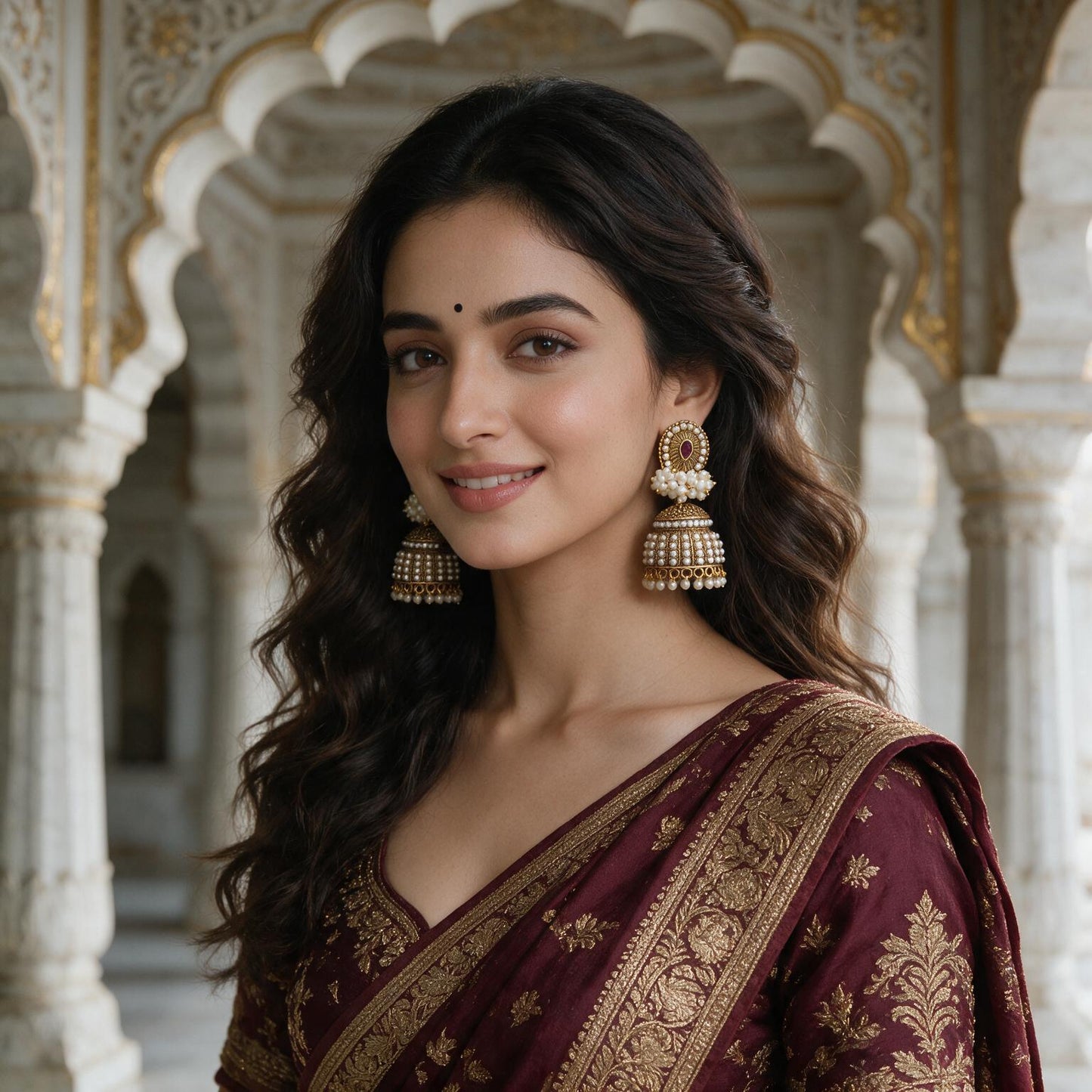 Antique Pearl Studded Royal Jhumka Earrings