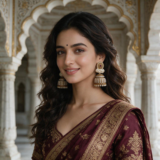 Antique Pearl Studded Royal Jhumka Earrings