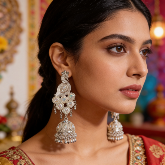 Pure White Peacock Pearl Jhumka Earrings | BME