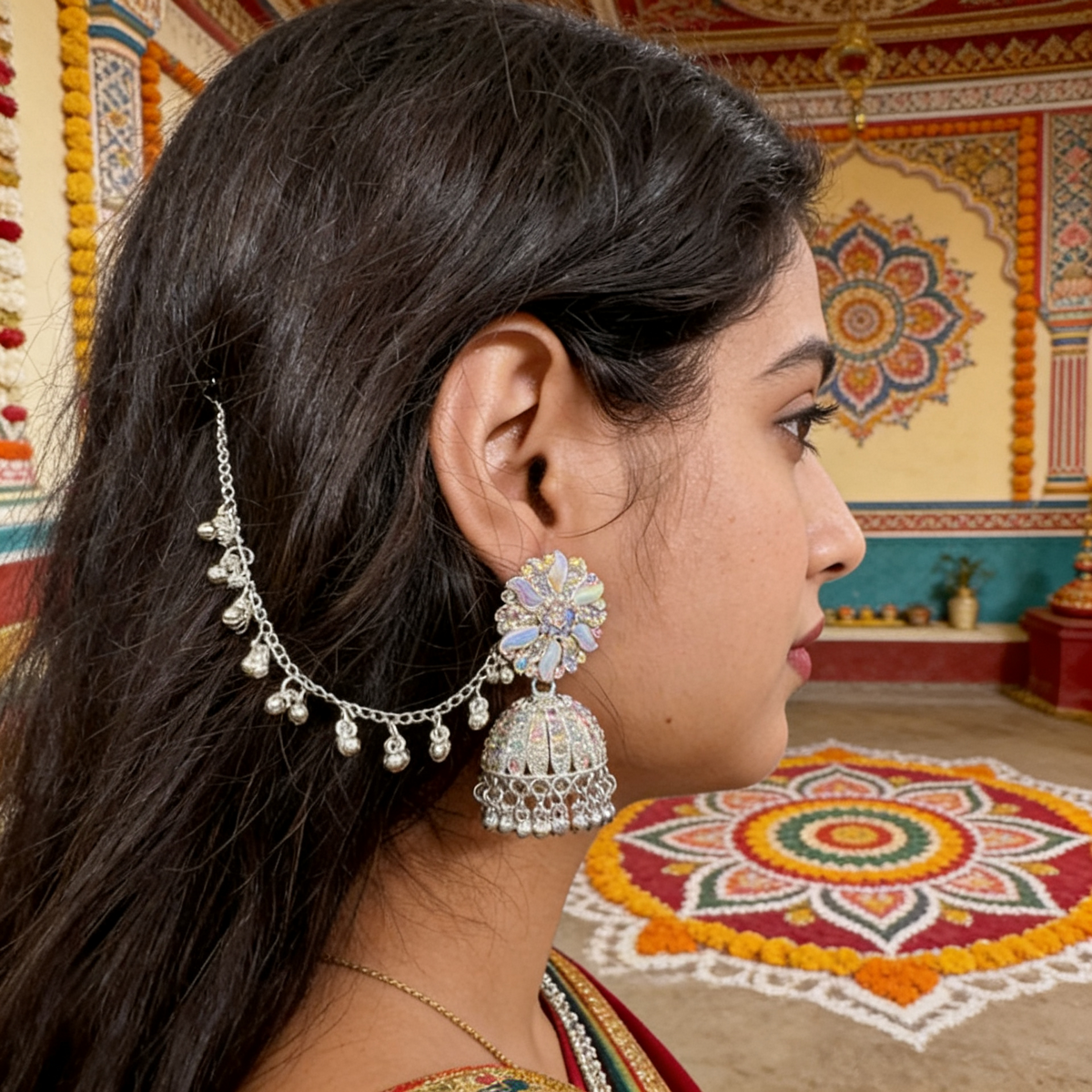 Big White Dome Jhumkas Tie Up Earrings | BME