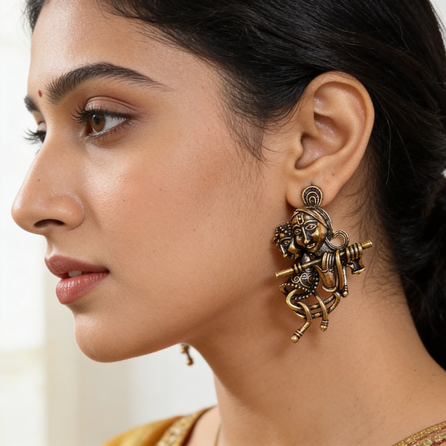 Radha Krishna Stud Antique Gold Earrings