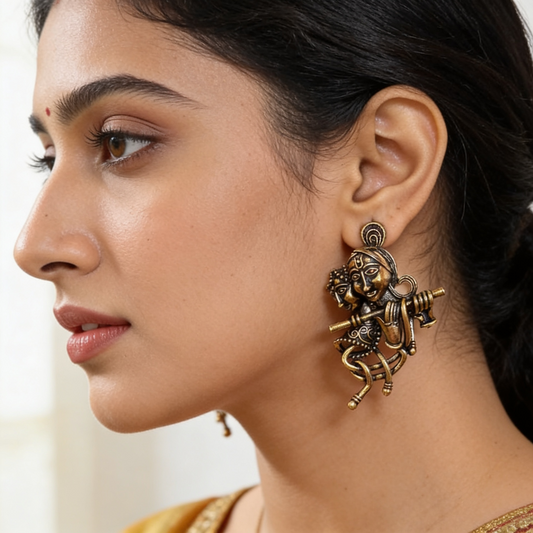 Radha Krishna Stud Antique Gold Earrings