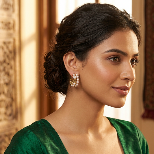 Golden Pearl Crystal Hoop Earrings