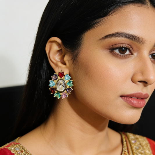 Multicolor Floral Pearl Earrings