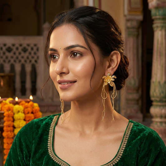 Folded Floral Gold Drop Earrings