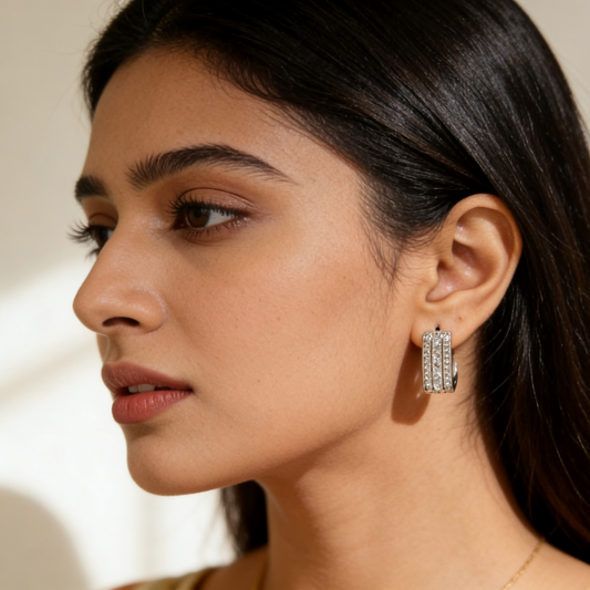 Ad Silver Square Baali – Elegant Cubic Zirconia Stud Earrings
