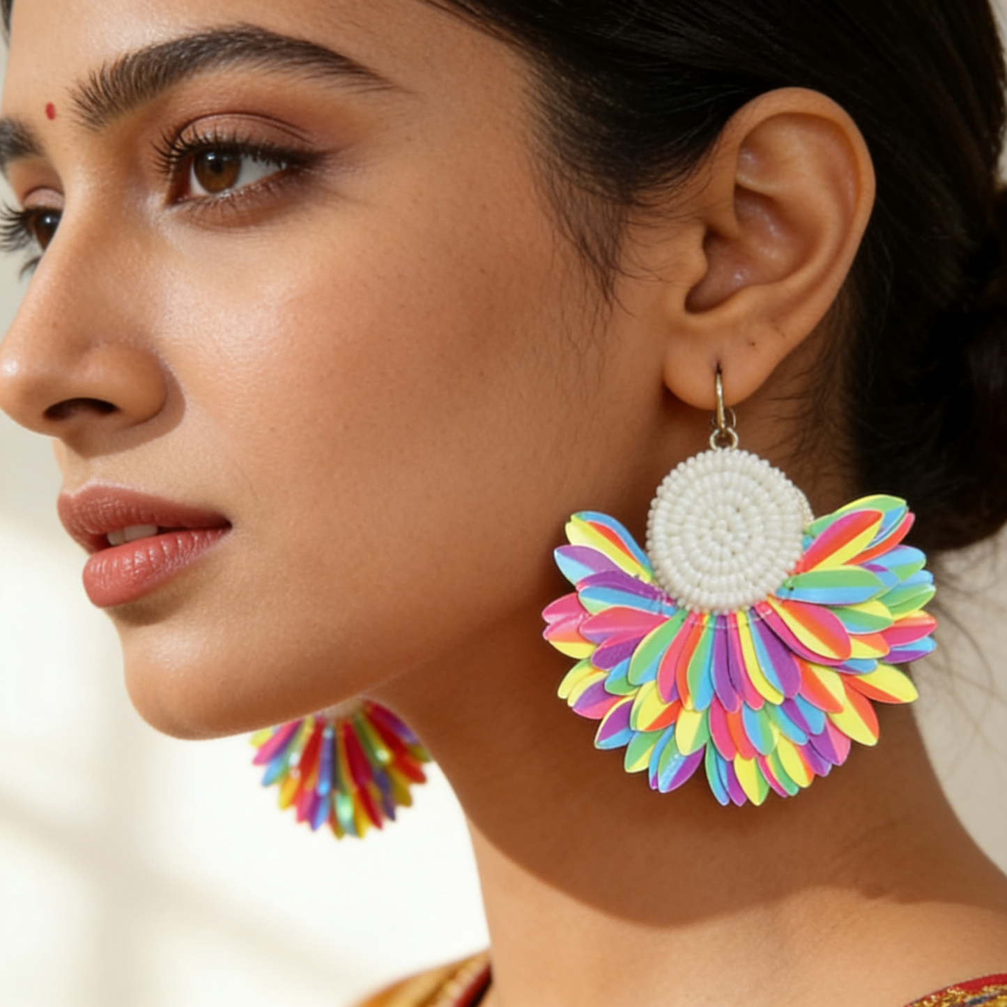 Colourful Feathers Statement Earrings