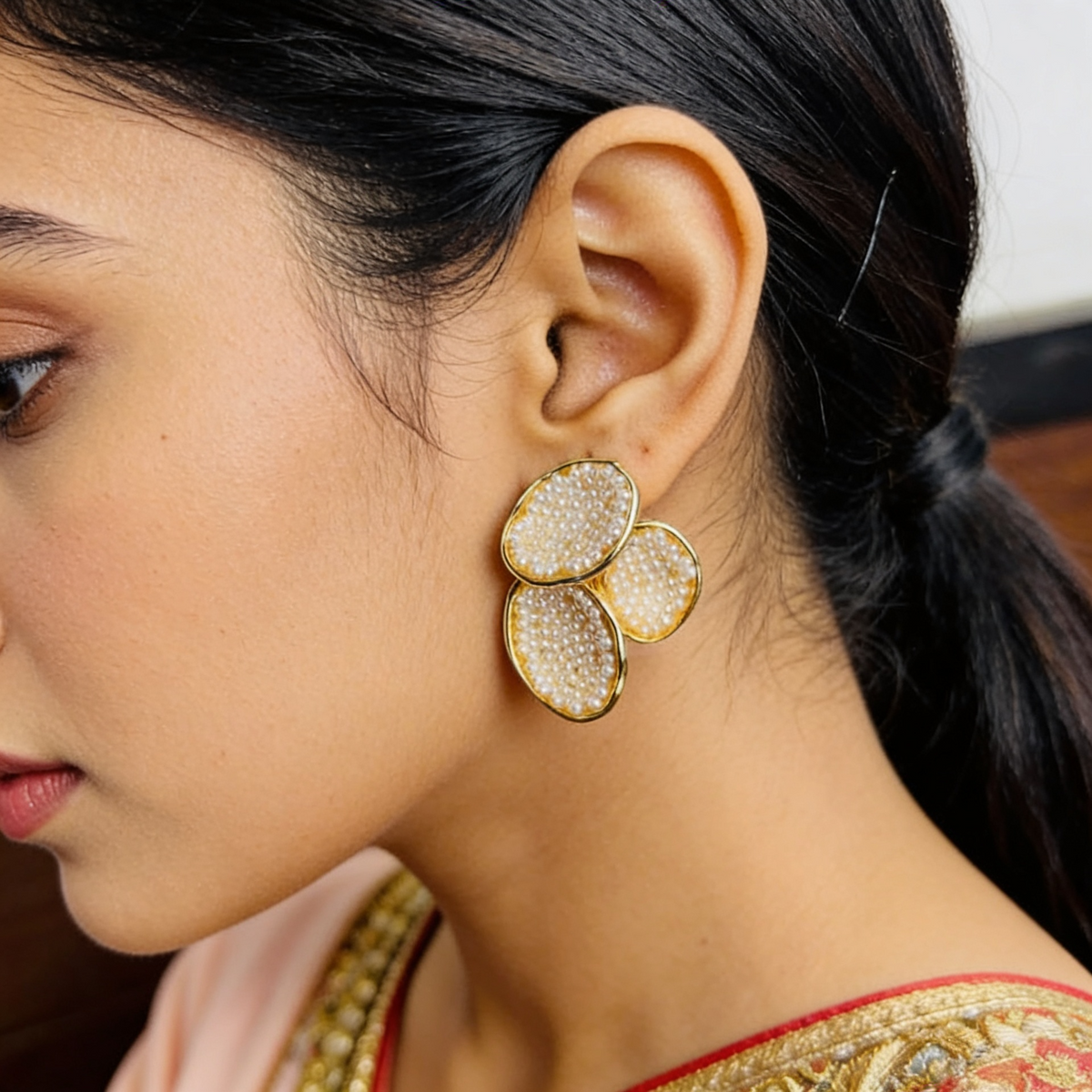 Honeycomb Type Pearl Stud Earrings | BME
