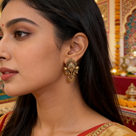 Ganesh Ji Studs Antique Gold Earrings
