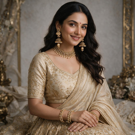 Antique Pearl Embellished Gold Jhumka Earrings