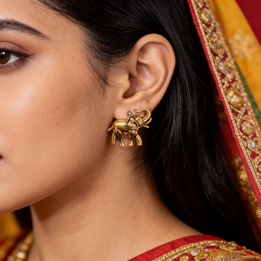 Elephant Stud Antique Gold Earrings