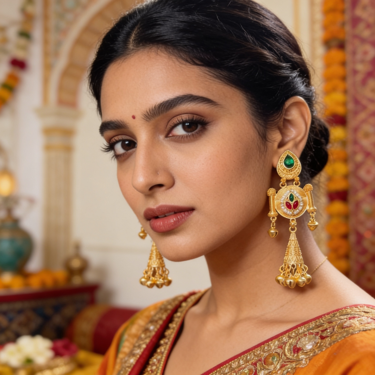 Oval Lobe Golden Drops Jhumka Earrings | BME