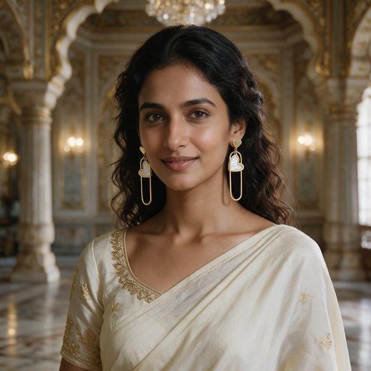 Golden Heart Pearl Drop Earrings