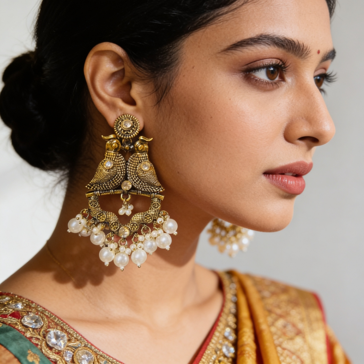 Bird Pearl Gold Bird Earrings