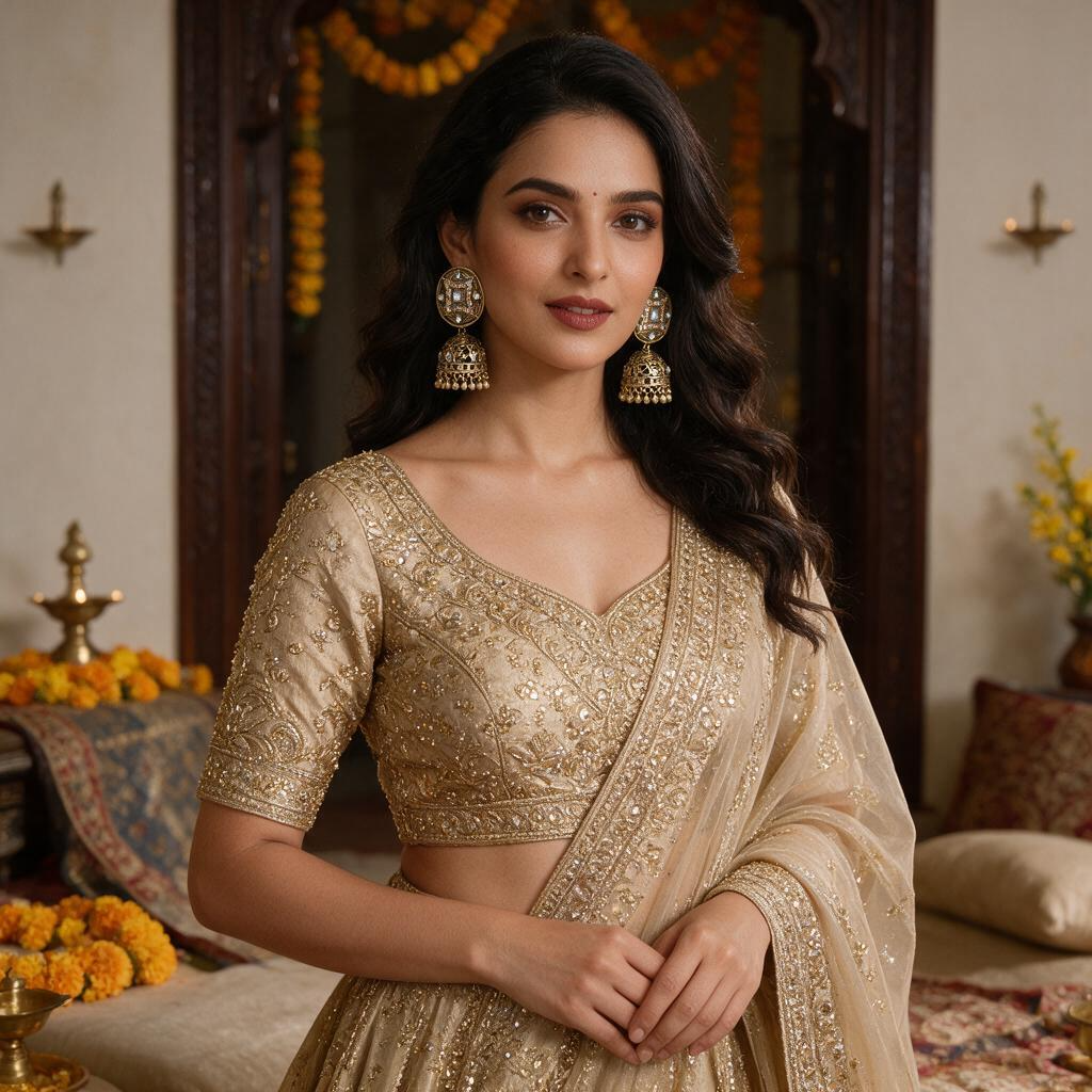 Antique Gold Crystal Floral Jhumka Earrings