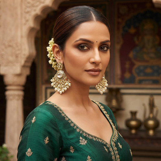 Gold-Plated Chandbali Kundan Pearl Earrings