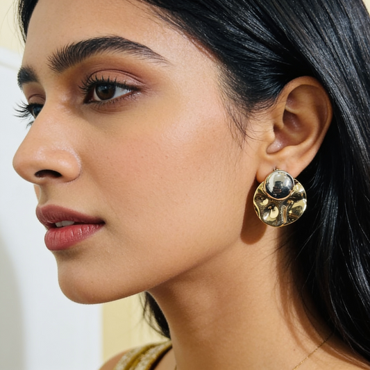 Gold Oval Stud Earrings