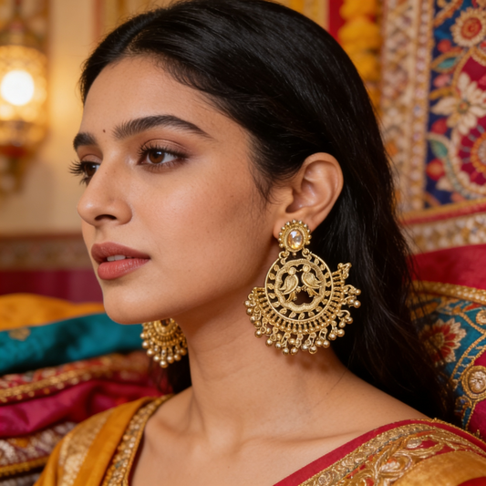 Big Round Drops Golden Statement Earrings