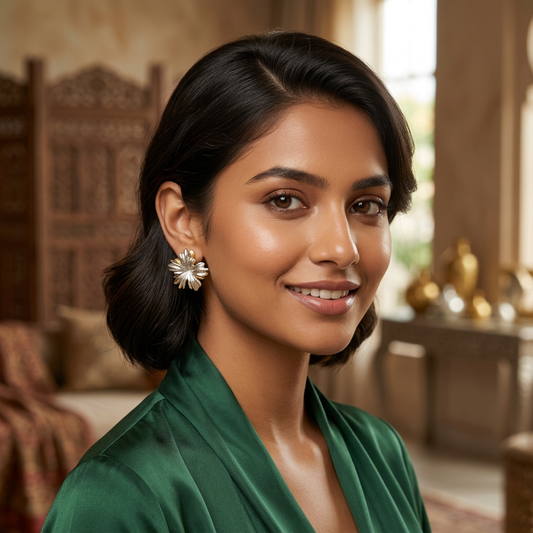 Dual-Tone Textured Floral Stud Earrings