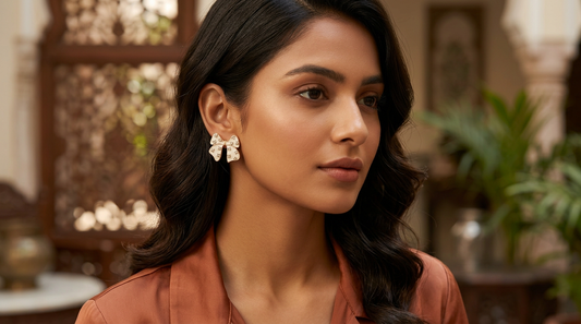 White Bow Statement Stud Earrings