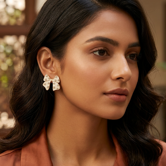 White Bow Statement Stud Earrings