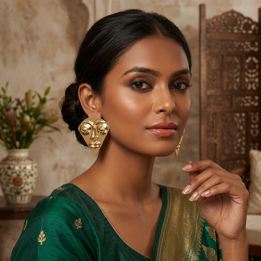 Gold Abstract Face Statement Earrings