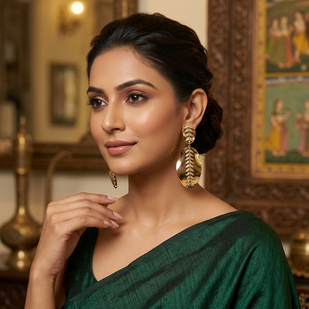: Golden Leaf Statement Drop Earrings