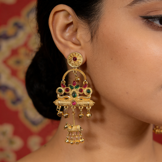 Gold Temple Cow Charm Jhumka Earrings | BME